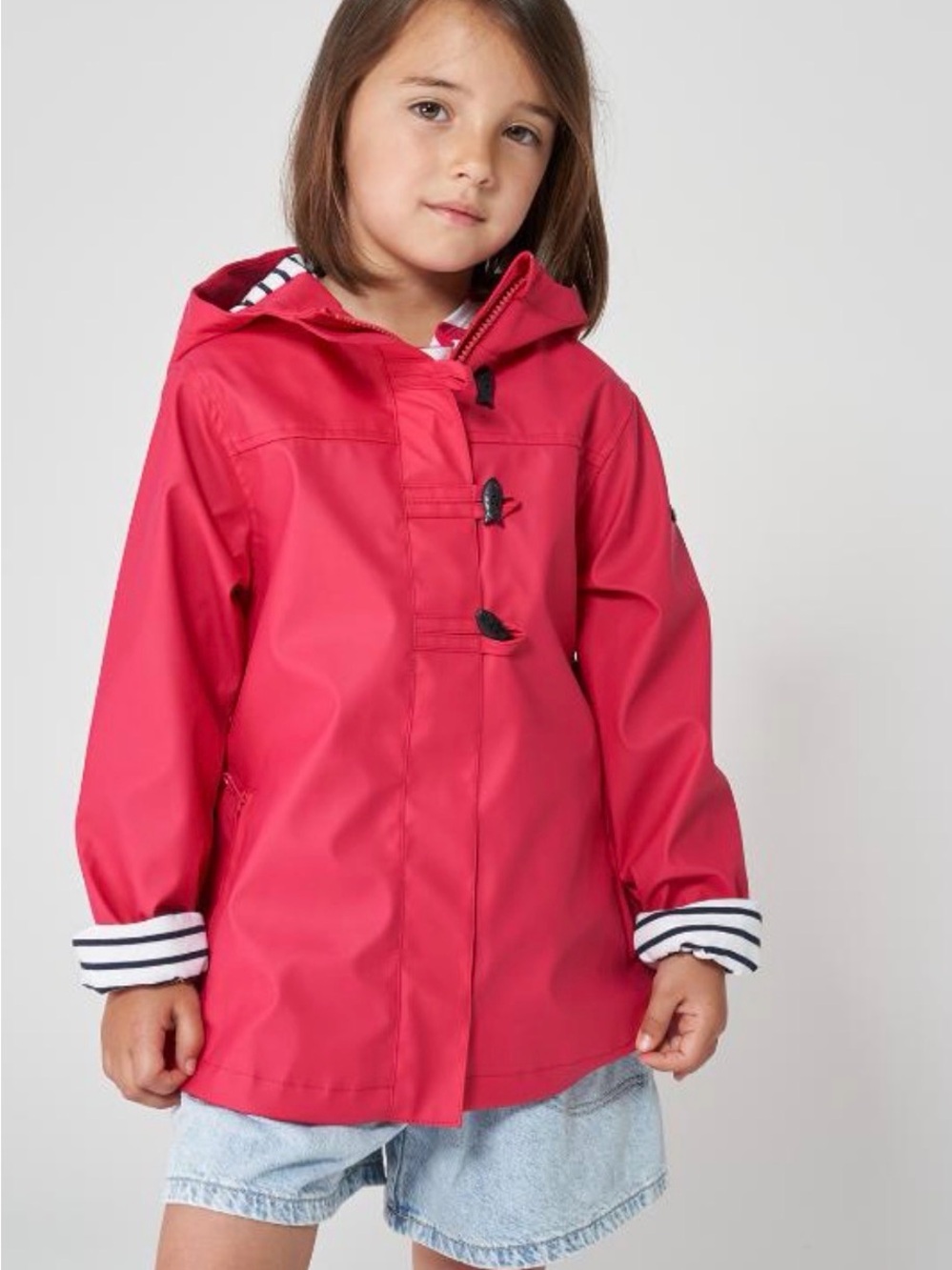 Batela Navy Stripped Coastal Kids Raincoat with Hood - Size 6